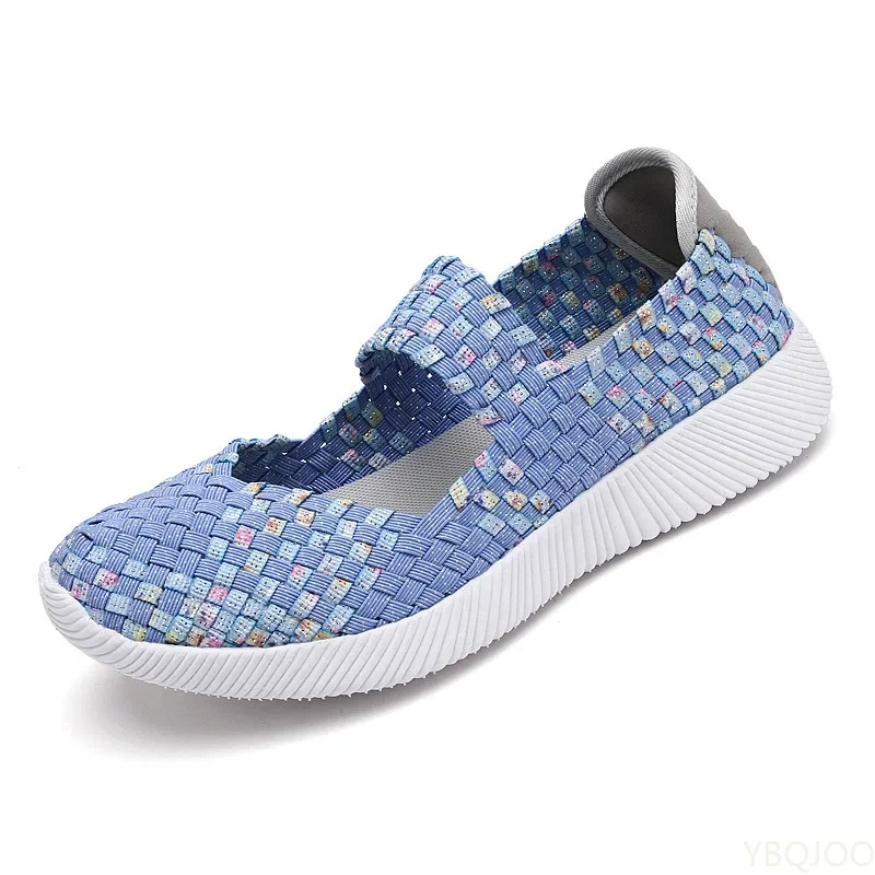 Womens Flats Shoes Summer Sneakers Breath Woven Casual Loafers Soft Walking Shoes Women Tenis Big Size 35-42 Zapatos De Mujer