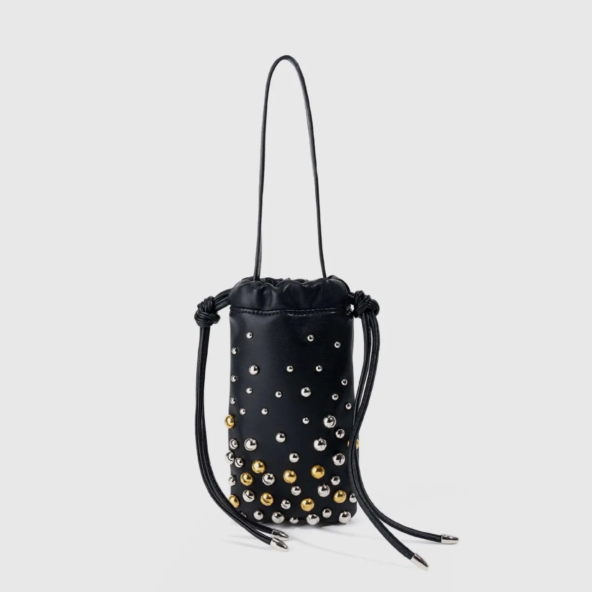 

Mini Studded Women's Bag Fashion Rivet Drawstring Bags for Women Small Phone Coins Purses and Handbags PU Leather Shoulder Bag