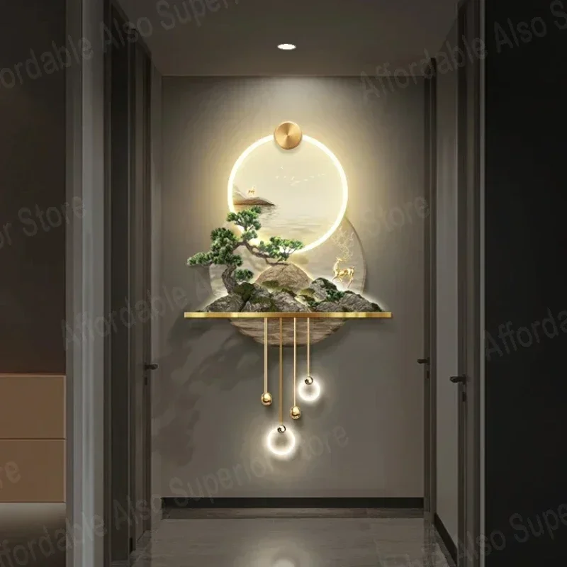 Illuminated Decorative Painting At The Entrance, Light Luxury, Three-dimensional Relief, Corridor End, LED Wall Lamp Painting, N