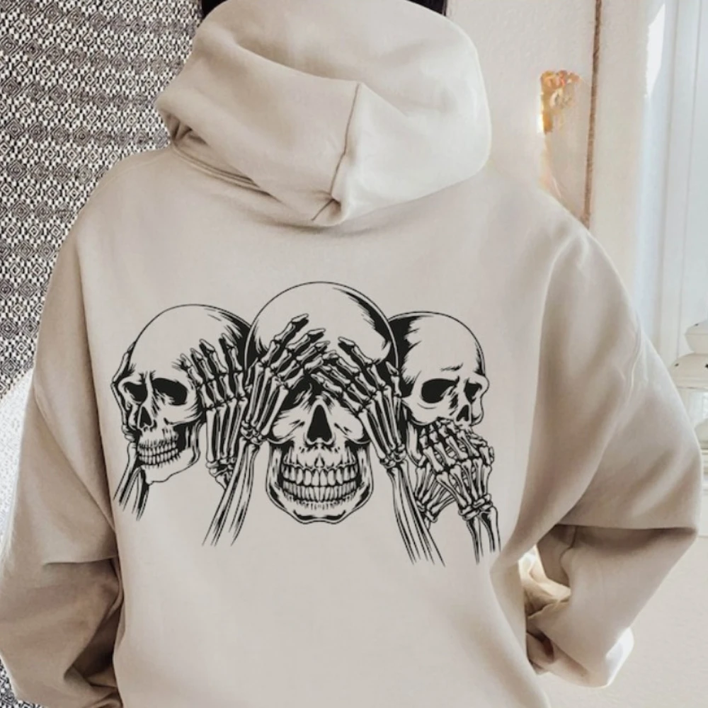 

Толстовка с тремя мудрезями черепами See Hear Speak No Evil, спортивный костюм с забавным принтом, унисекс, женская уличная модная спортивная одежда с длинными рукавами