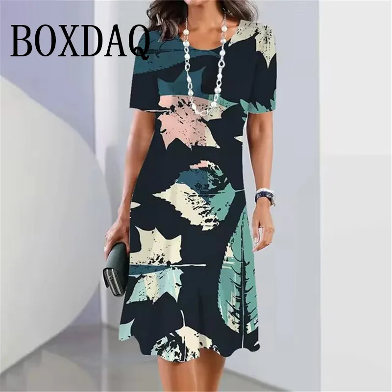 3D Flower Printed Woman Dress Elegant Dresses For Women Summer Holiday Short Sleeve O-Neck Loose Clothing 2025 Casual Sundress