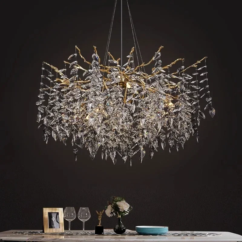 Round Branch Crystal Chandeliers Modern Chrome Crystal Ceiling Chandelier Lighting For Dining Living Room Bedroom Kitchen