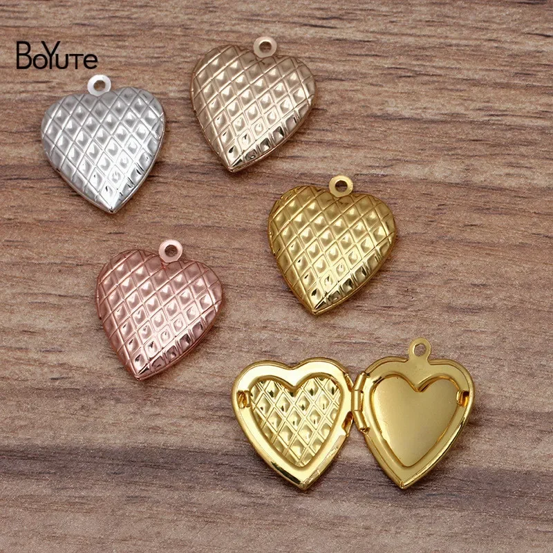 BoYuTe-medallón de Metal de latón con forma de corazón, colgante de 20x23x4MM, hecho a mano, para fotos abiertas, 10 unidades por lote