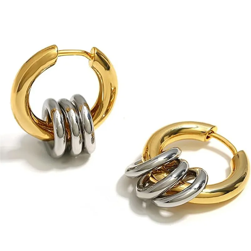 Small circle earrings design for women's two-color round earbuds metal removable and wearable jewelry accessories for women
