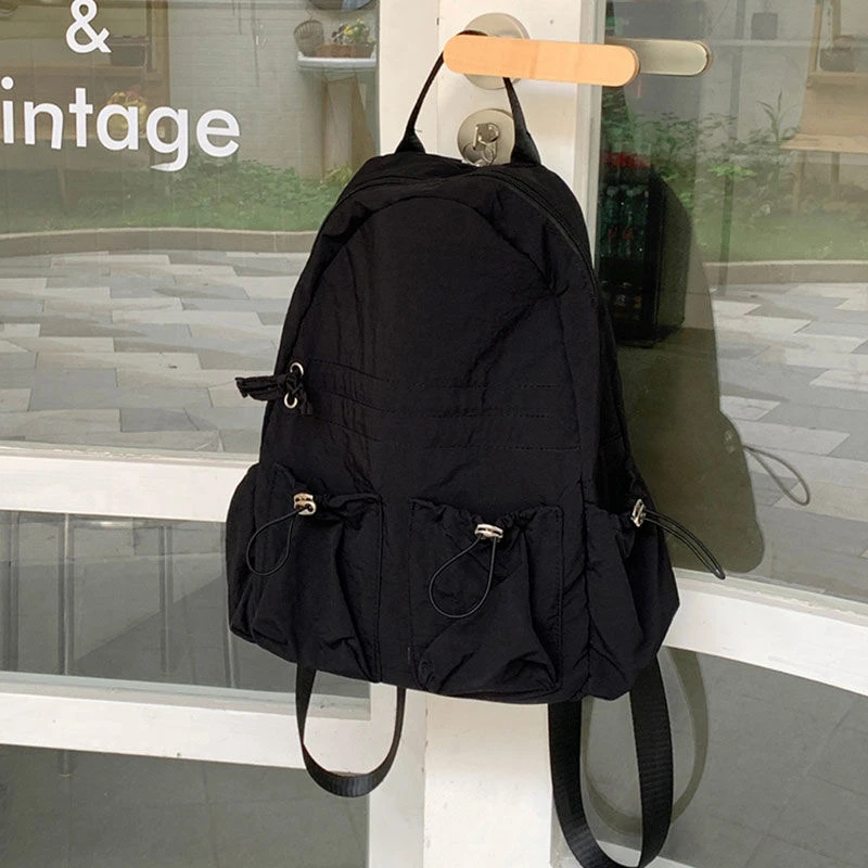 Japanese Simple Nylon Casual Backpack Vintage Y2k Aesthetic Drawstring Schoolbags All Match Fashion Chic Backpacks for Students