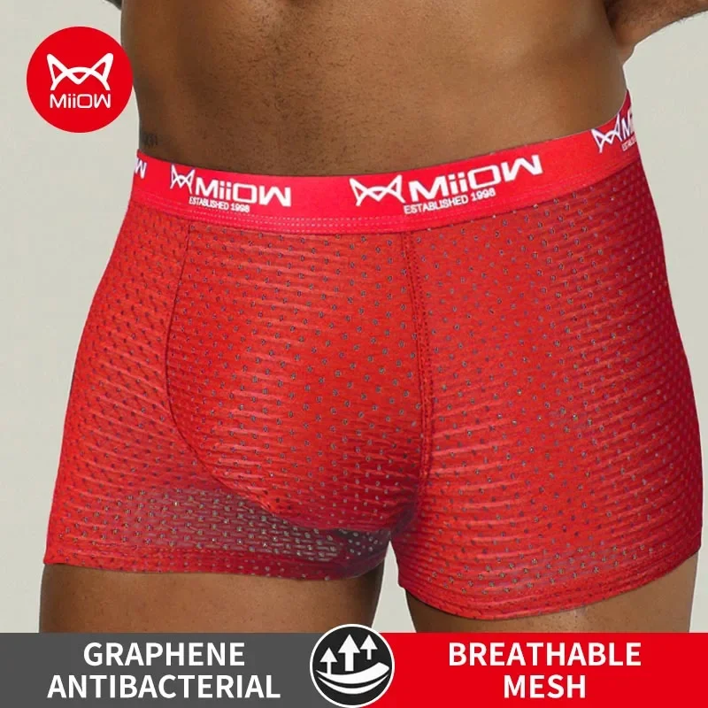 MiiOW Breathable Mesh Men Underwear Boxers Sexy Ice Silk Men\'s Panties Mens Underpants Plus Size 4XL Man Boxer Briefs Men Trunks