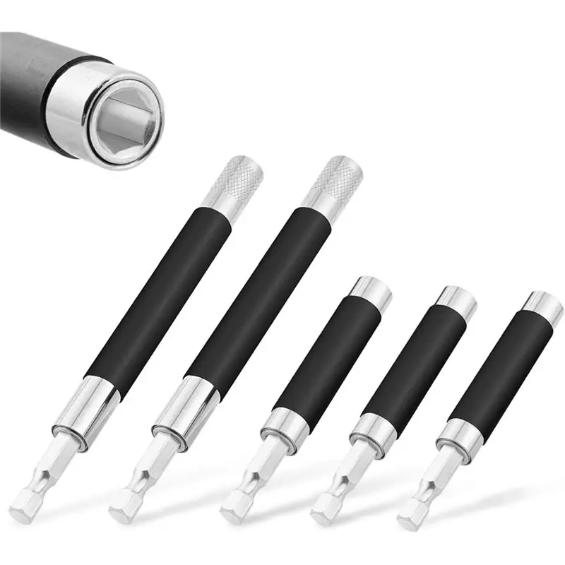 A36T-Drill Bit Holder 3.1/4.7In- Carbon Fiber Extension Set Of 5 Pcs, Magnetic 1/4In Hex Bits Included