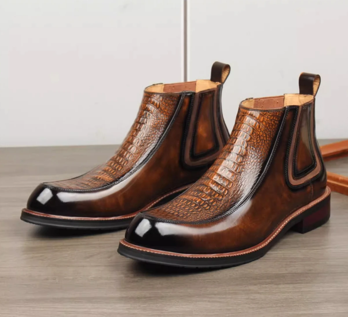 In Stock Sipriks Brand Luxury Men's Genuine Leather Ankle Boots Fashion Classic Chelsea Boots Brown Blackslip On Shoes