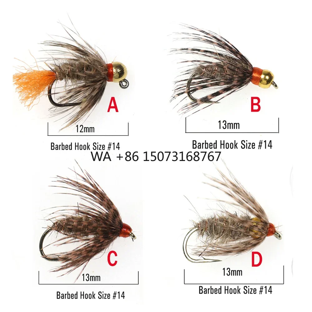 

Artificial Insect Bait Lure Brass Bead Head Jig Hook Soft-Hackle Hare's Ear Fly Mayfly Emerger Nymph Trout Fishing Fly Lure