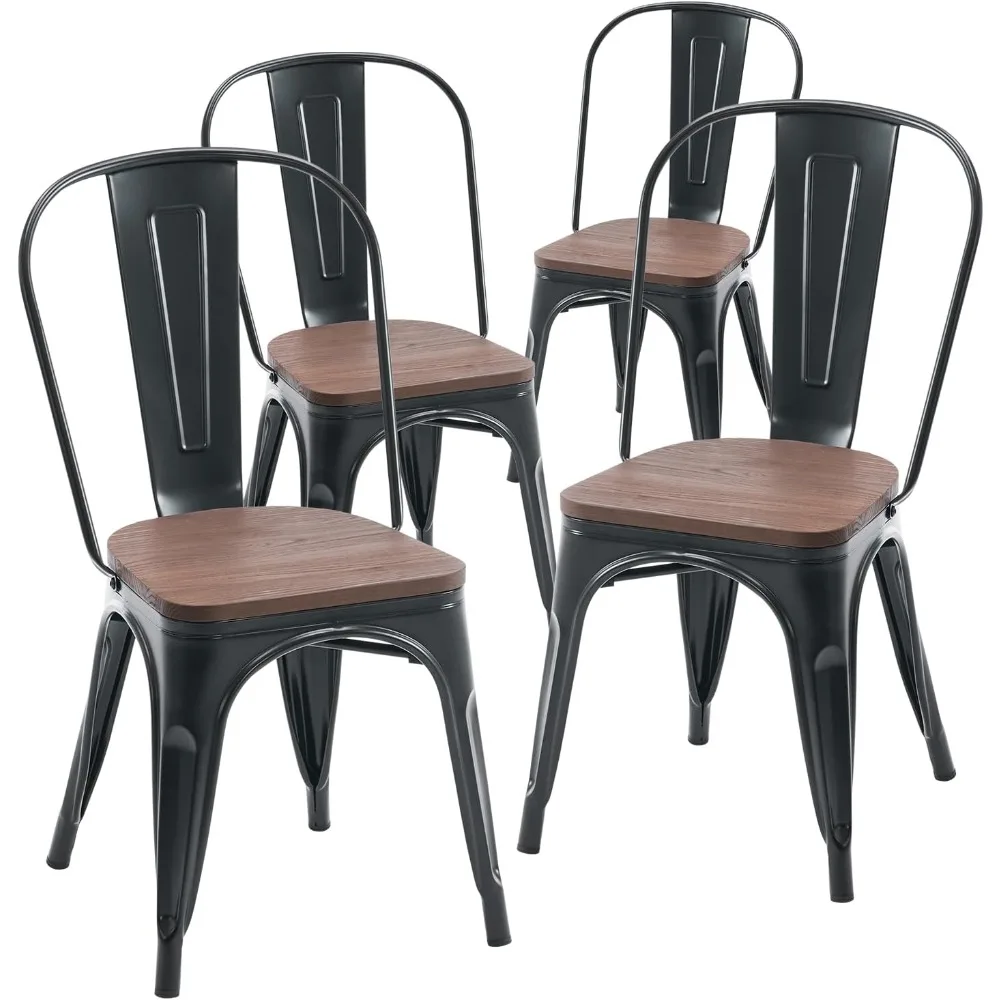 

Industrial Vintage Stackable Metal Chairs Counter Bar Chairs with High Backrest Wood Seat for Home Kitchen and Cafe Bar Use