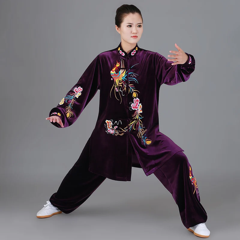 Premium Unisex Embroidered Phoenix Winter Tai Chi Uniform - Thickened Martial Arts Practice & Performance Outfit