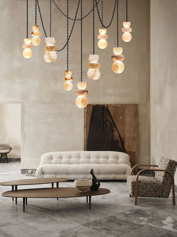 

Обновите свой дом с помощью нашей изысканной светодиодной люстры с мраморной цепочкой и регулируемой яркостью, изготовленной из натурального алебастрового камня с функцией затемнения