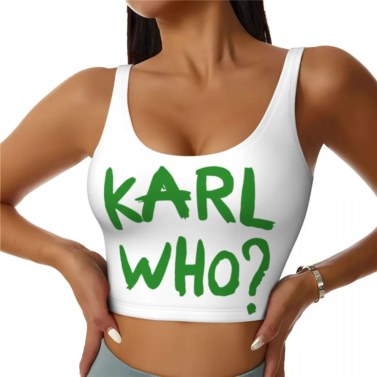 Custom Green Karl Who Slogan Sports Bra Women's High Impact Workout Yoga Crop Top