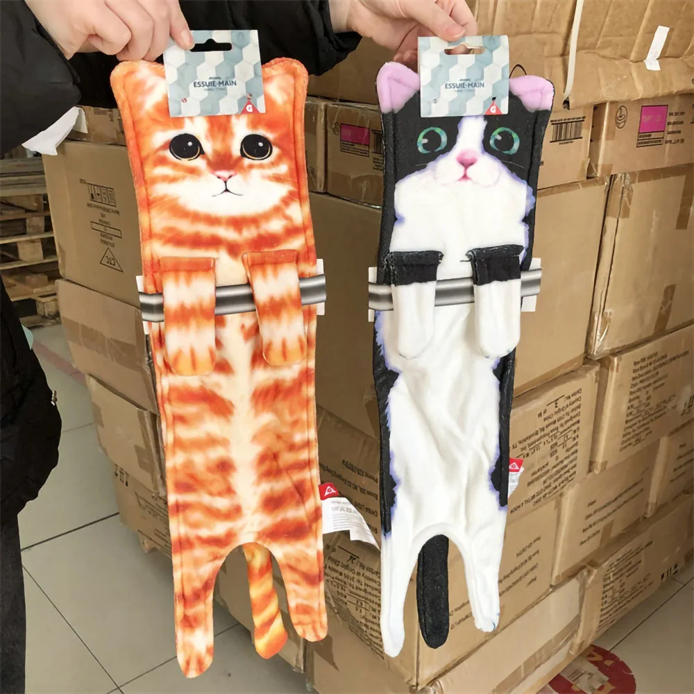 Hangable Realistic Cat Towel Kitchen Bathroom Hand Wipes Absorbent Towel Cat Towel Can Hang Hand Wipes Cat Claws With Buttons