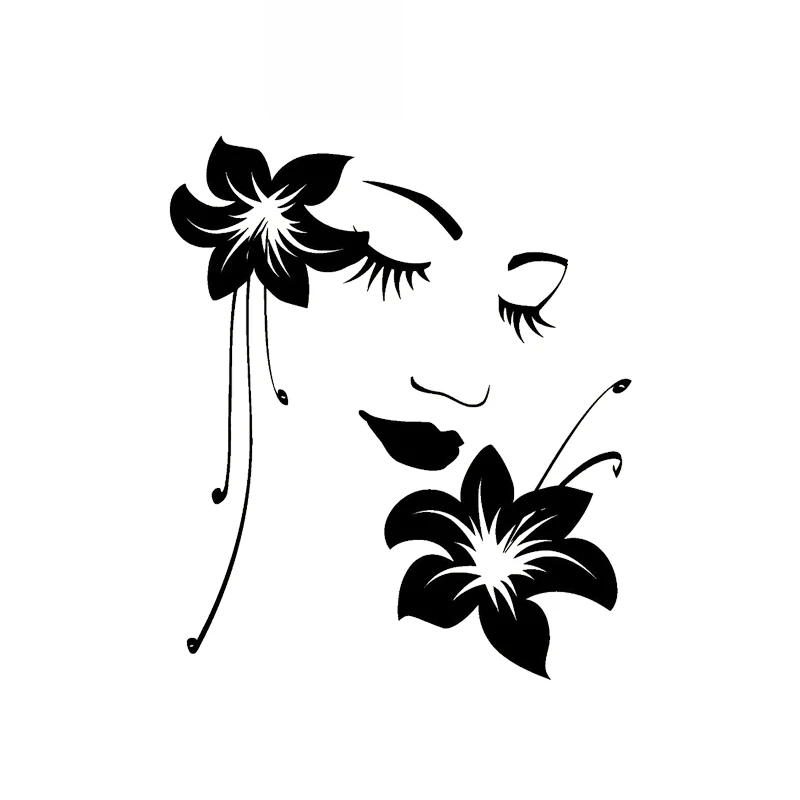 Car Sticker Cool Flower Girl Woman Face Modern PVC Car Decoration Sticker Waterproof Cover Scratch Black/white, 13cm*12cm