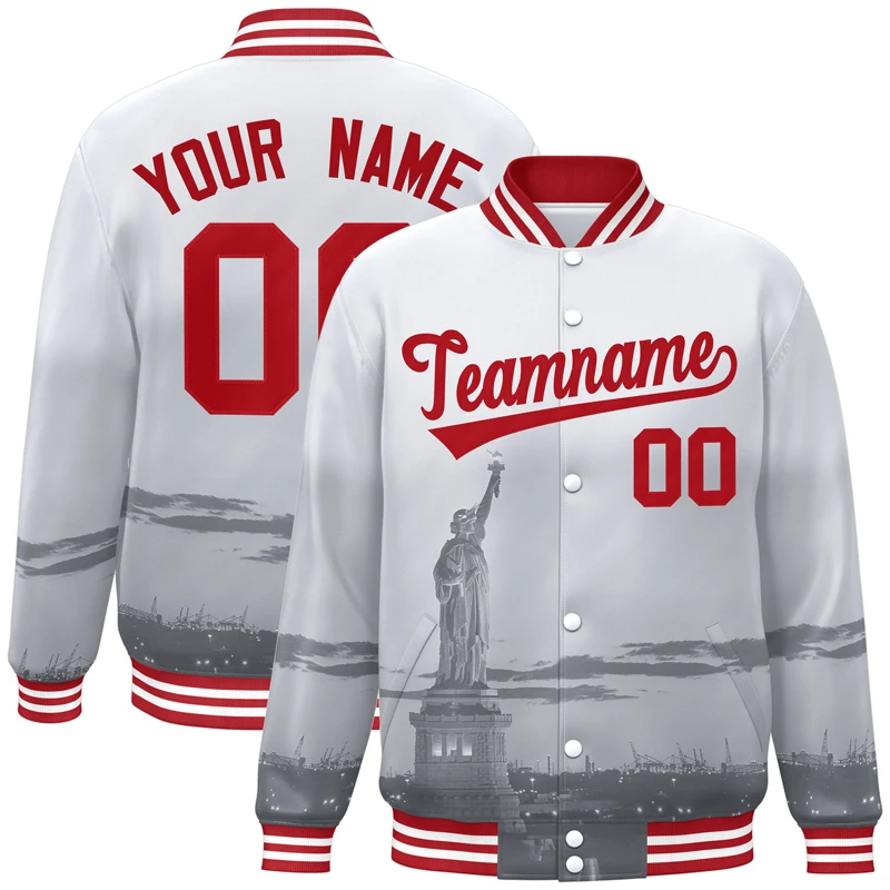 Custom Embroidery White Denver City Connect Track Varsity Full-Snap Jacket Creatively Personalized Name Number Streetwear Coats