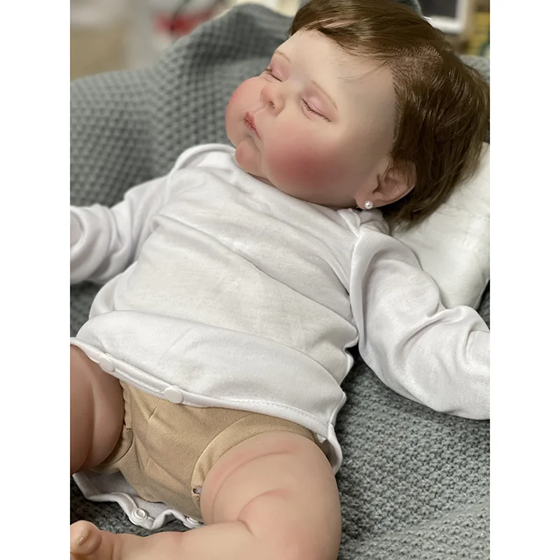 48cm Realistic Siliocne Reborn Dolls Peaches with Planting Hair Cotton Body Sleeping Hair for Children