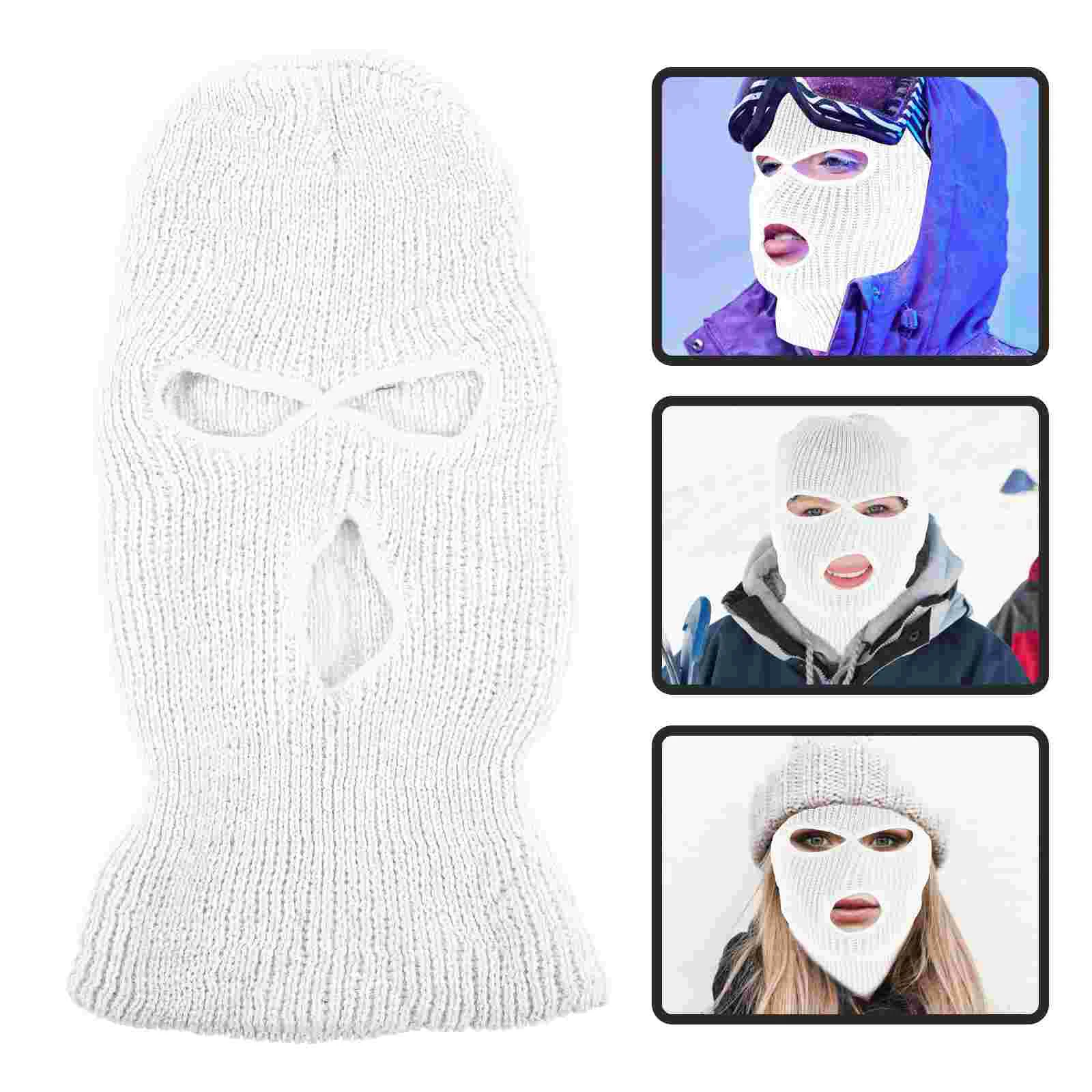 

Three Hole Wool Hat Knitted Full Face Mask 3-hole Ski Cover Beanie Warm Knitting Masks