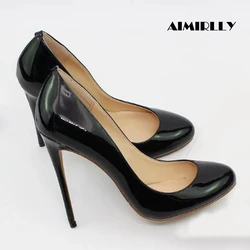 Women's Shoes Round Toe High Heels Pumps Patent Leather Ladies Party Work & Career Heels Customize Elegant Female Shoes Aimirlly