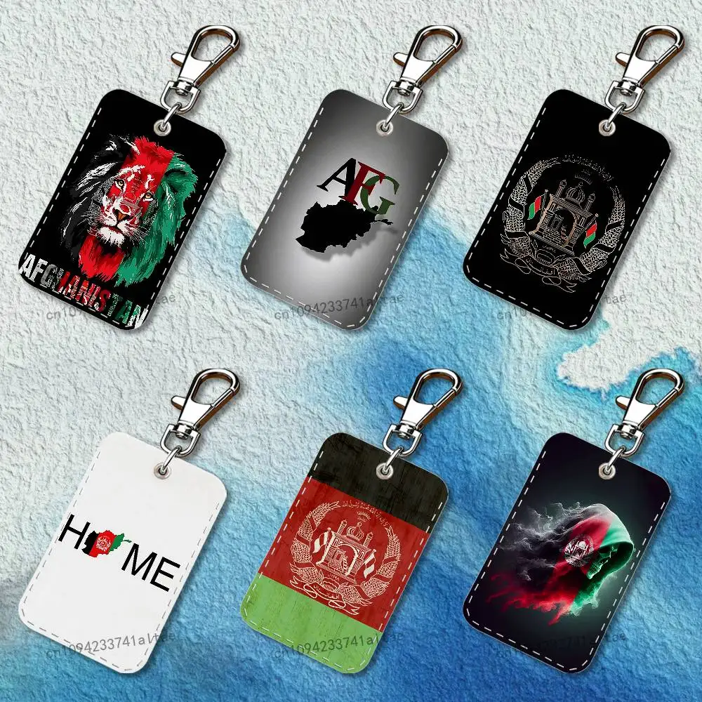 Flag of Afghanistan Rectangle Access Card Case Leather Card Holder Keychain Key Ring Transportation Card Case
