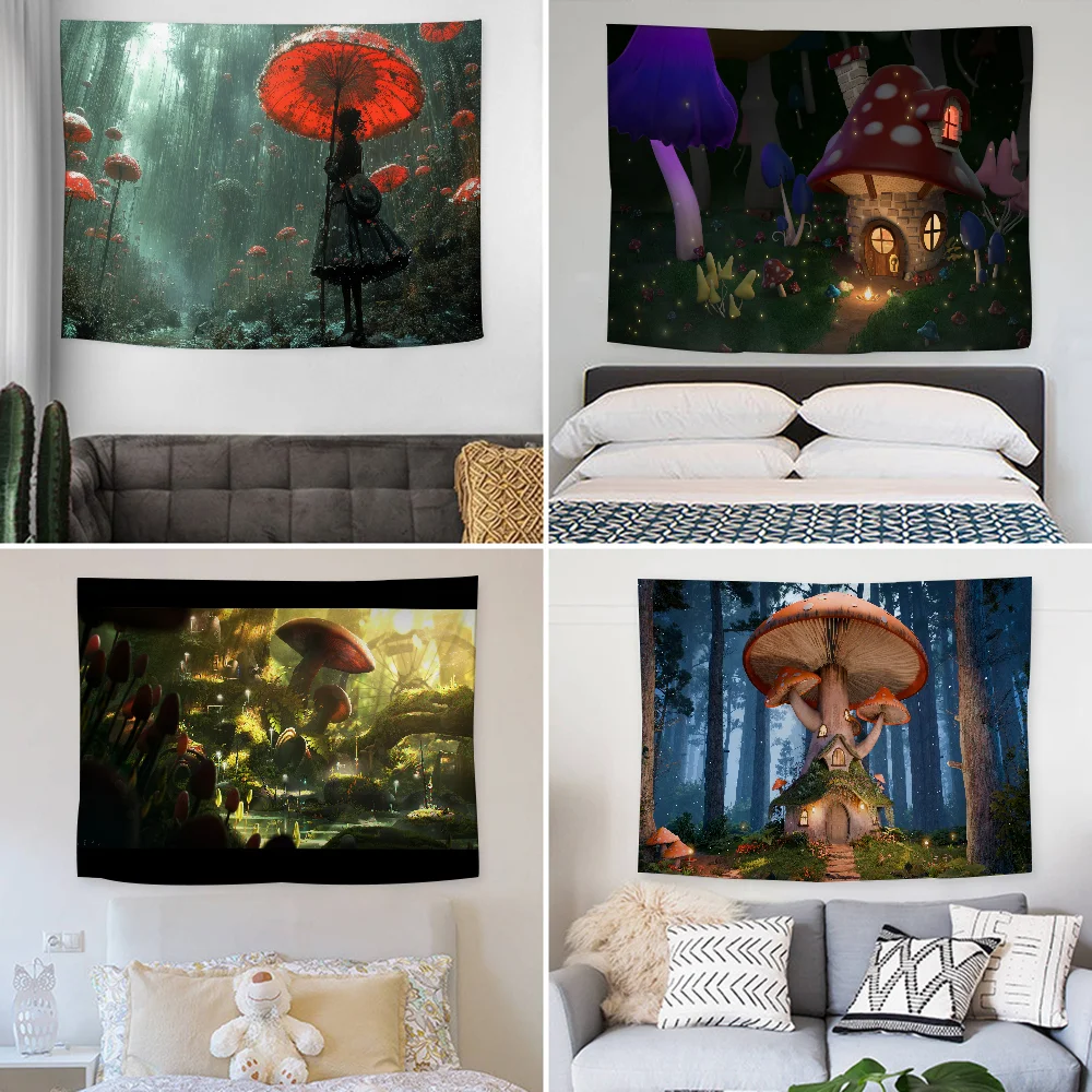 Fairy Tale Mushroom Tapestry Decoration party Background Hanging Cloth Bedroom Tapestry Room Decor Aesthetic