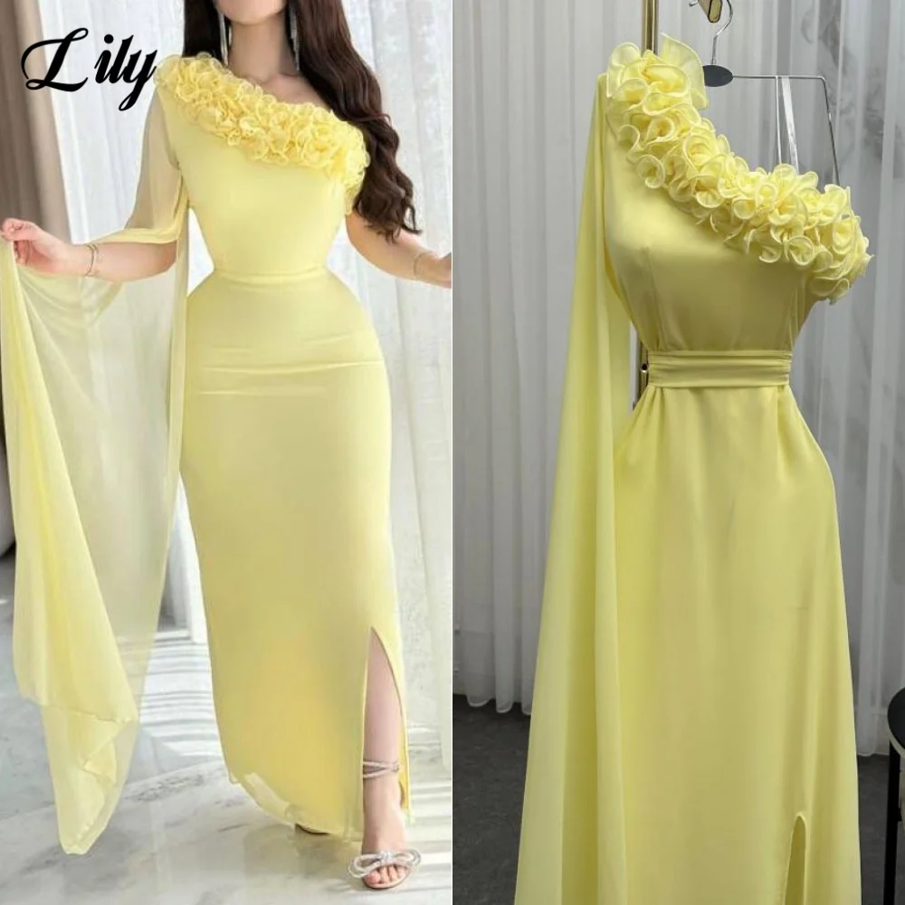 

Lily Yellow Evening Dress فستان حفلات الزفاف One Shoulder Ruched Pleats Party Dress Mermaid Prom Gown Customiz