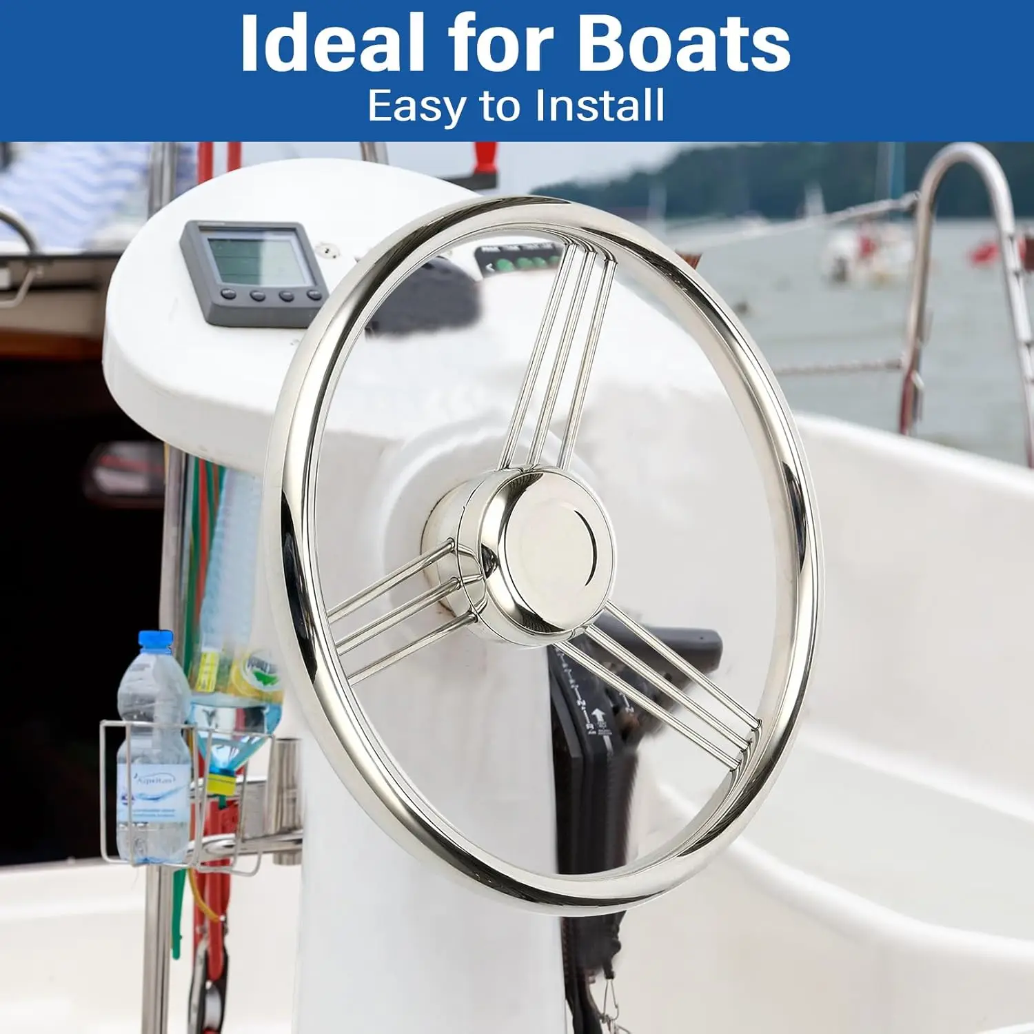 Boat Accessories Stainless Steel Steering Wheel With Knob Stainless Steel 5 Spoke 25 Degree 13.5'' For Marine Yacht