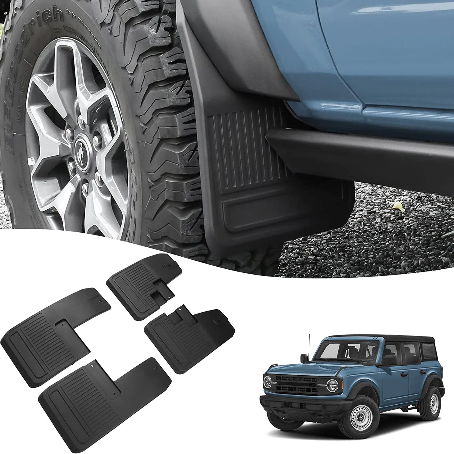 4 PCS Mud Flaps For Ford Bronco 2/4Door 2021-2023+ Guard Fender Front Rear Wheel Mudguard Carbon Fiber ABS No Drilling Required