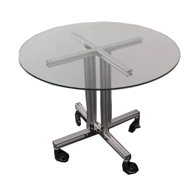 Wheeled tea table Negotiation table Coffee Movable aluminum profile Tempered glass edge few Round