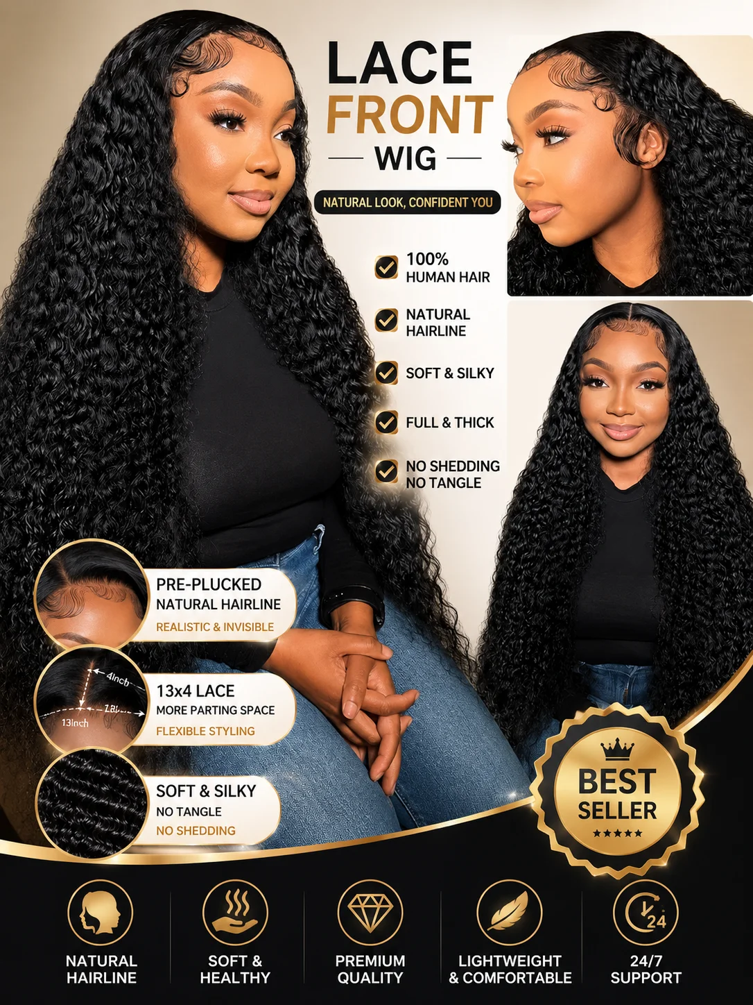 

HD Transparent Lace Deep Curly Wig Human Hair Pre Plucked 13x6 Lace Front Wig Natural Black Brazilian Deep Wave Wig With Baby Hair