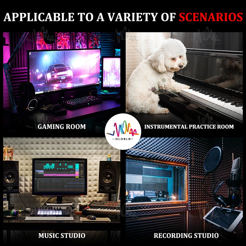 High Density Soundproofing Foam Wall Panels, Acoustic Sponge Padding, Home Studio, KTV, Black, 6 Pcs, 12 Pcs, 24 Pcs