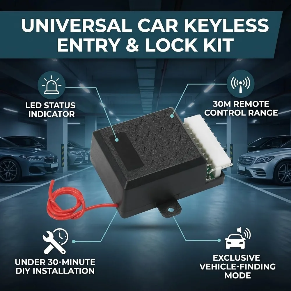 Universal 12V Keyless System Release Button Practical Auto Remote Lock System Central Control Box Remote Kit Universal Fitment