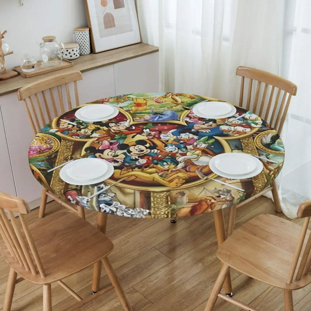 Waterproof Disney The Mickey Mouse And Donald Duck Table Cover Fitted Cartoon Table Cloth Backing Edge Tablecloth for Dining