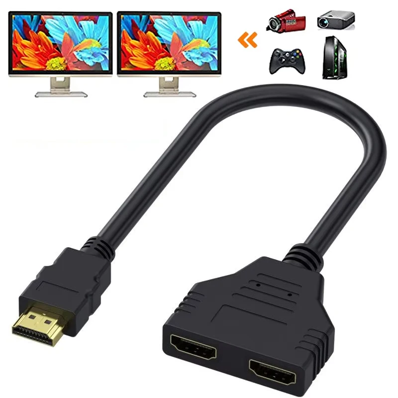 HDMI-kompatibles Splitter-Adapterkabel 1 Stecker auf 2 Buchsen Dual-Port 1080P 4K 3D für Xbox/PS4/PS3/DVD/PC/Laptop/HD-TV-Zubehör