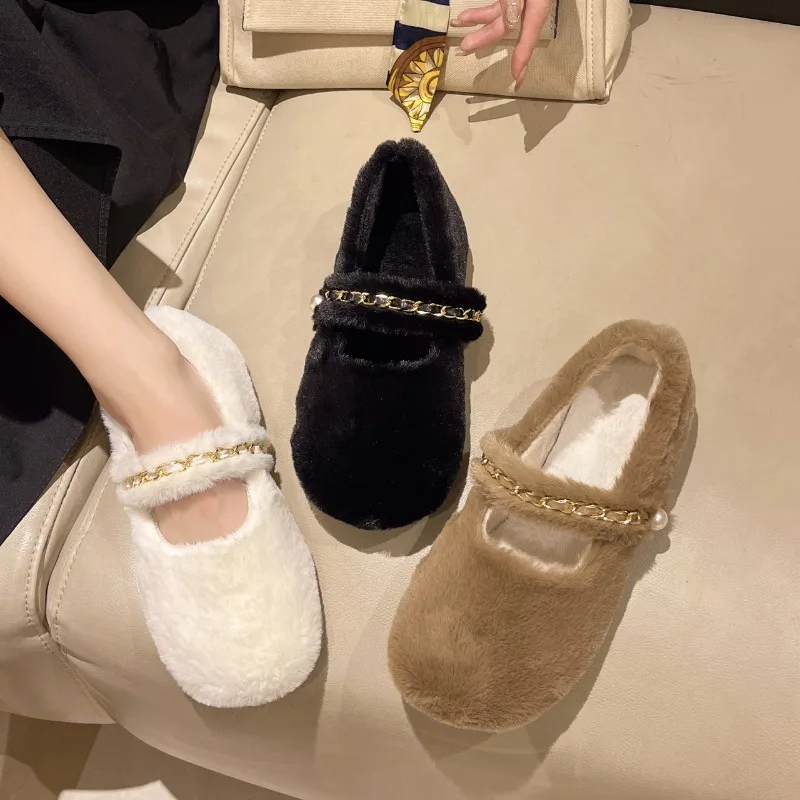 New Style Fashion Women's Shoes Casual Female Sneakers Soft Shallow Mouth Dress Flats Women Loafers Fur Autumn Round Toe Shoes