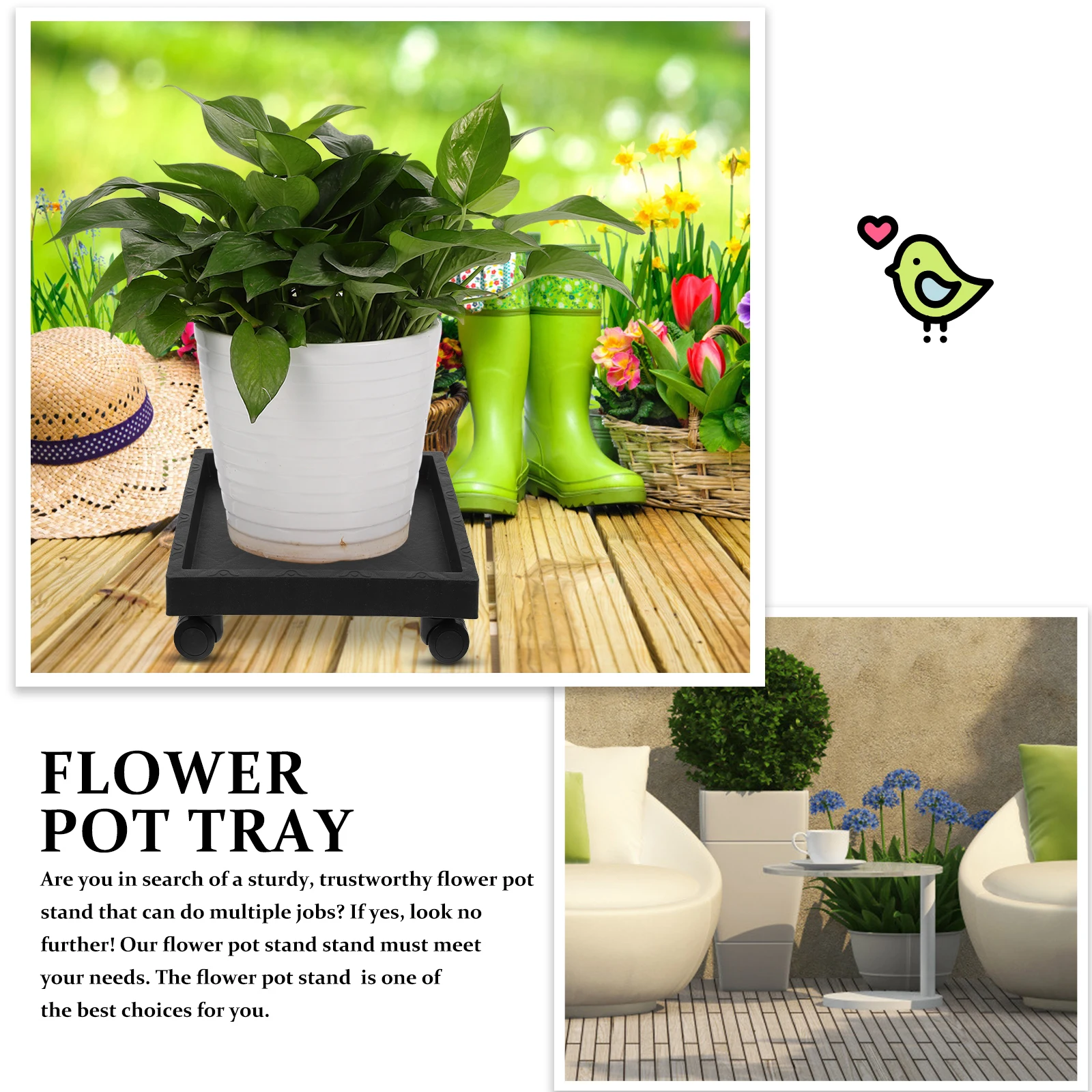 

Square Flower Pot Tray Plant with Wheel Stand Wheels Plants for Planter Black Platform Potted Trays