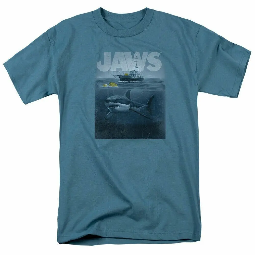 

Jaws Silhouette T Shirt Licensed Shark Movie Retro Tee Classic New Slate