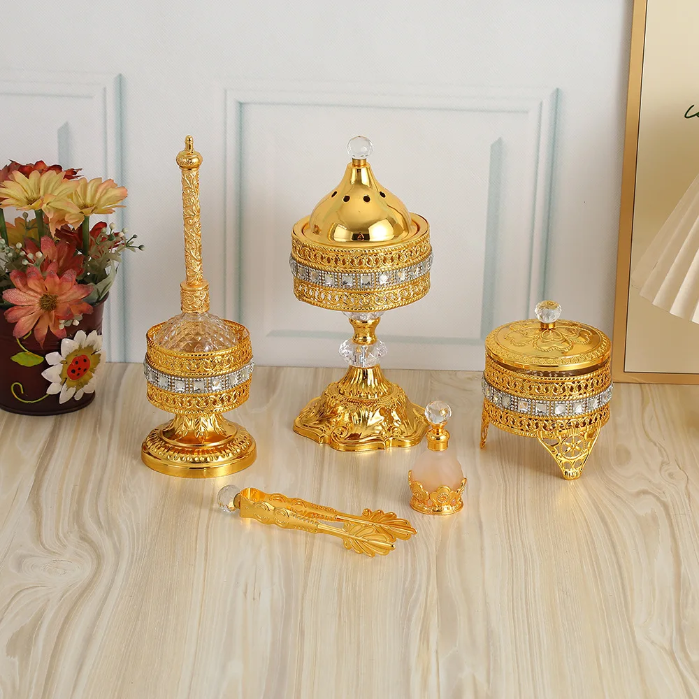 Vintage six-piece set of European gold basket incense burner set light luxury wrought iron incense burner ornament incense burne
