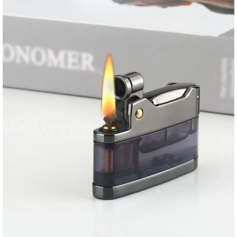 

2025 Retro style press ignition kerosine lighter, grinding wheel lighter, multi-color transparent oil tank