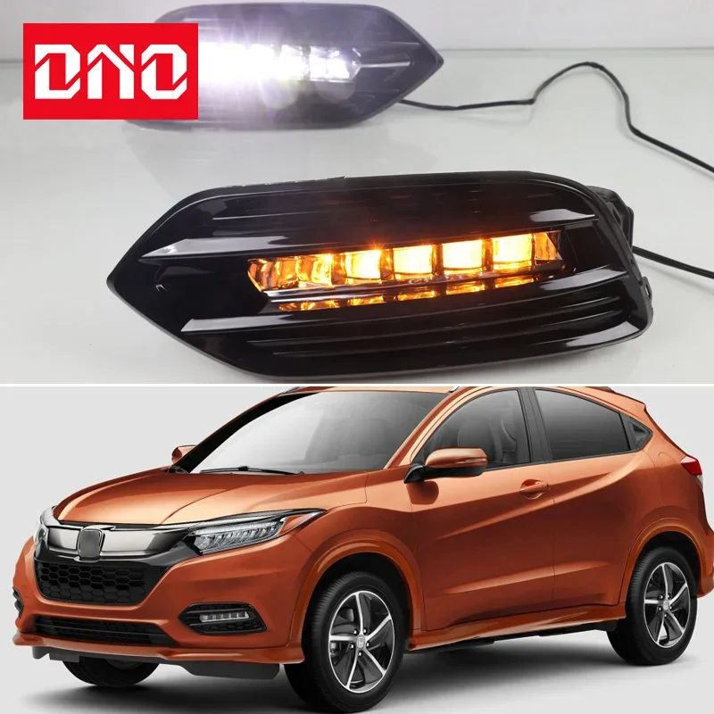 

Car LED DRL Daylights For Honda HRV HR-V Vezel 2019 2020 Yellow Turn Signal Daytime Running Headlamps Auto Driving Lamp Foglamps