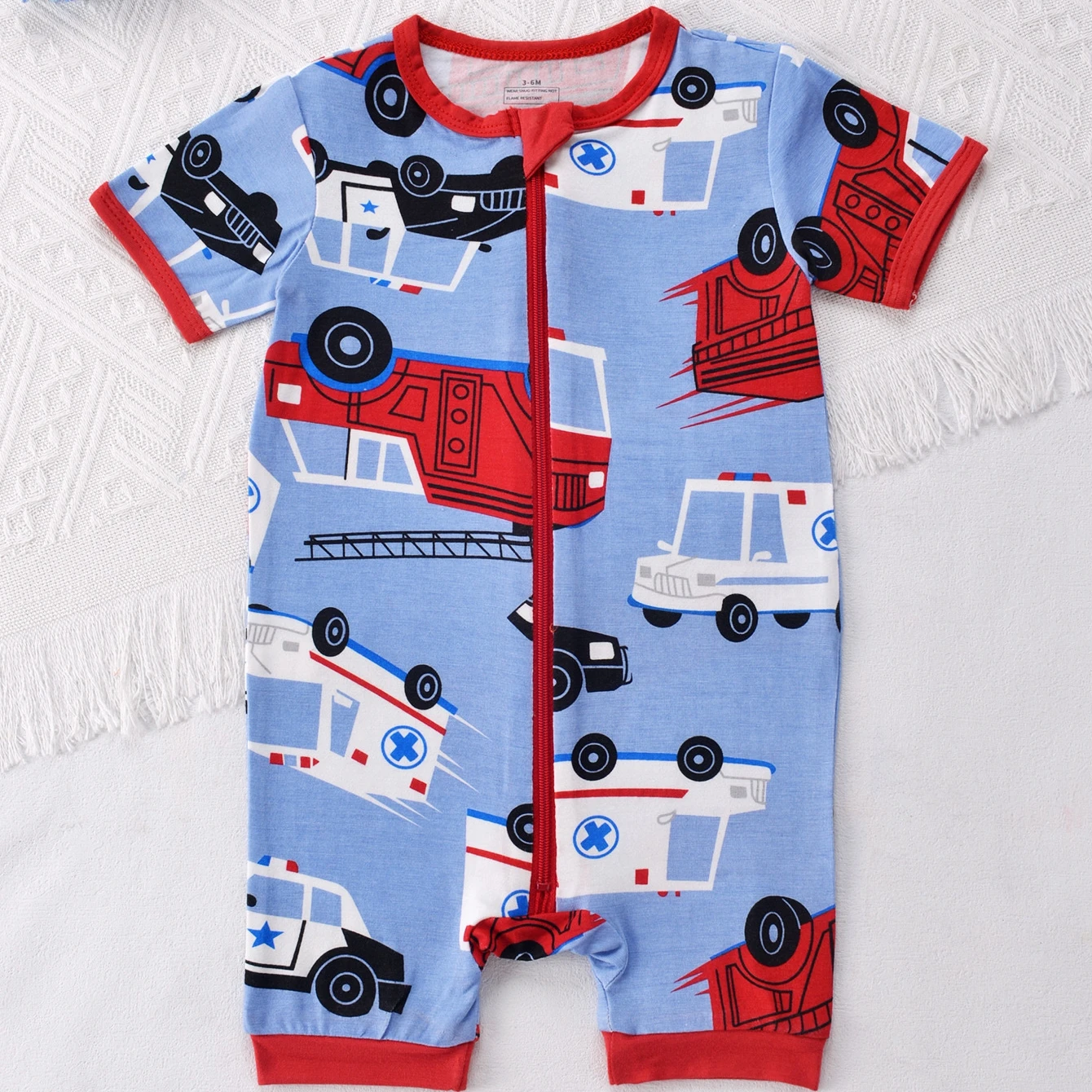 Newborn Baby Boys Bamboo Fiber Romper Pajamas Cartoon Print Onesie Short Sleeve Rompers Soft & Cozy Toddler Summer Casual Pjs