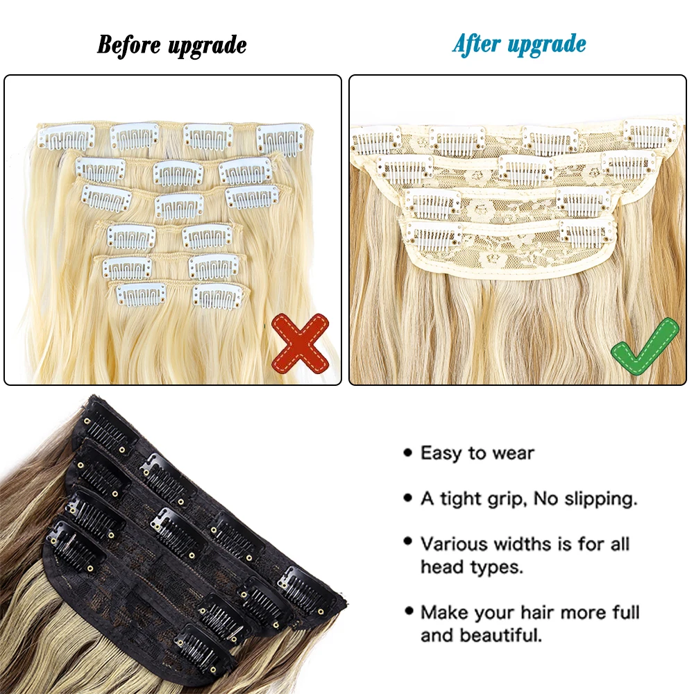 Leeons-extensão sintética do cabelo da onda do corpo para mulheres, 11 grampos, extensões do cabelo, marrom, Ombre, 20\