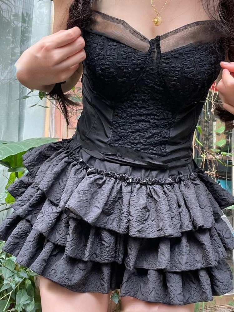 Kawaii Ruffles Ball Gown Women\'s Skirts Summer Three-dimensional Crumpling Fairy Y2k Aesthetic Skirt Fashion Streetwear Faldas