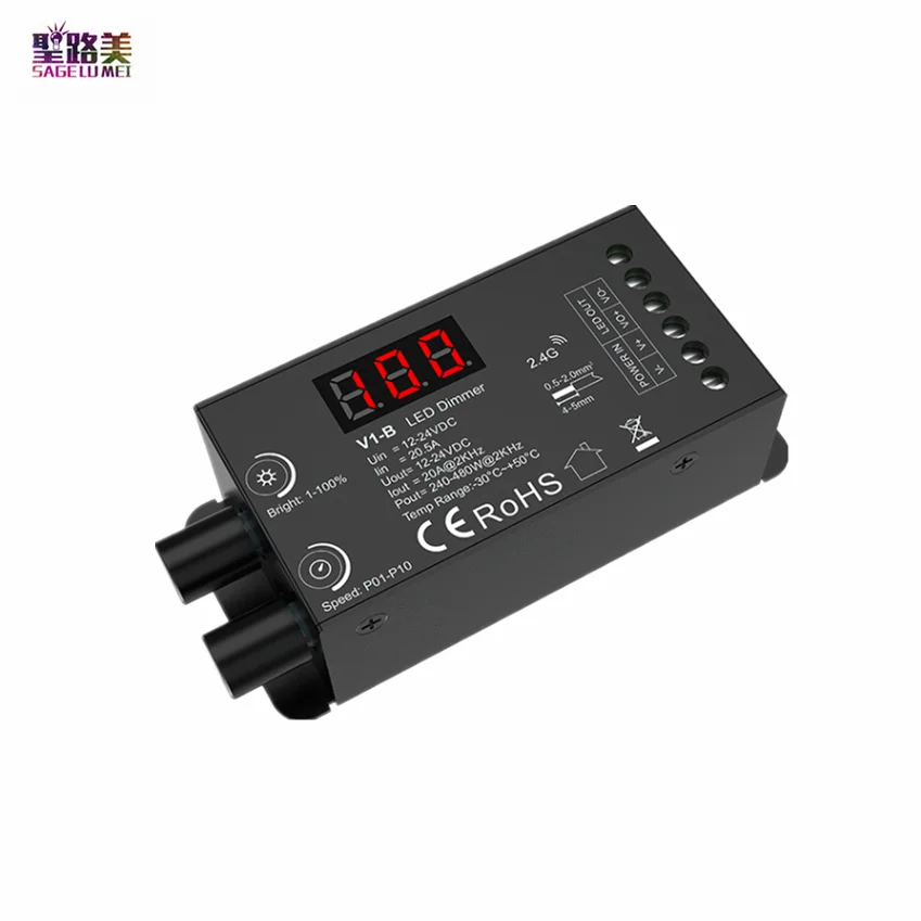 

1CH*20A 12V-24VDC Controller Rotary Knob 2.4G RF Dimming Digital Display PWM Frequency Dimmer For SMD5050 2835 Single Color Tape