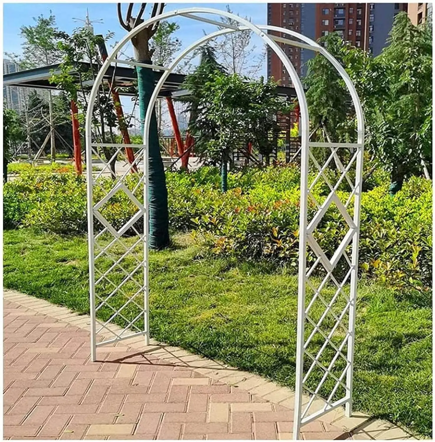 Metal Garden Arch Arbor Heavy Duty Garden Arch Arbor,Galvanized Metal Rose Arches Wedding Party Decoration with Base,