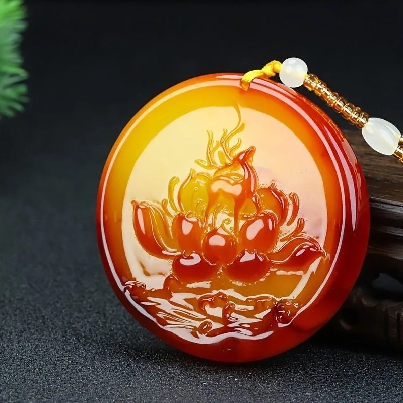 Lotus Beeswax Round Pendant Pendant, Fashionable Versatile Necklace Jewelry (random Rope) Popular