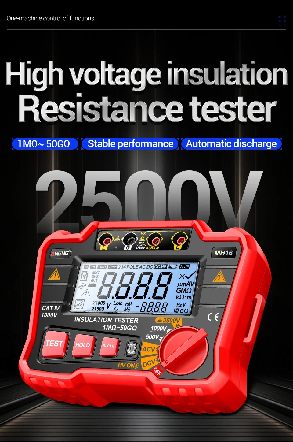 ANENG MH16 High AC/DC Voltage Ohmmeter 2500V Tester Insulation Resistance Meters Display Resistor Testing Megohmmeter Test Tools
