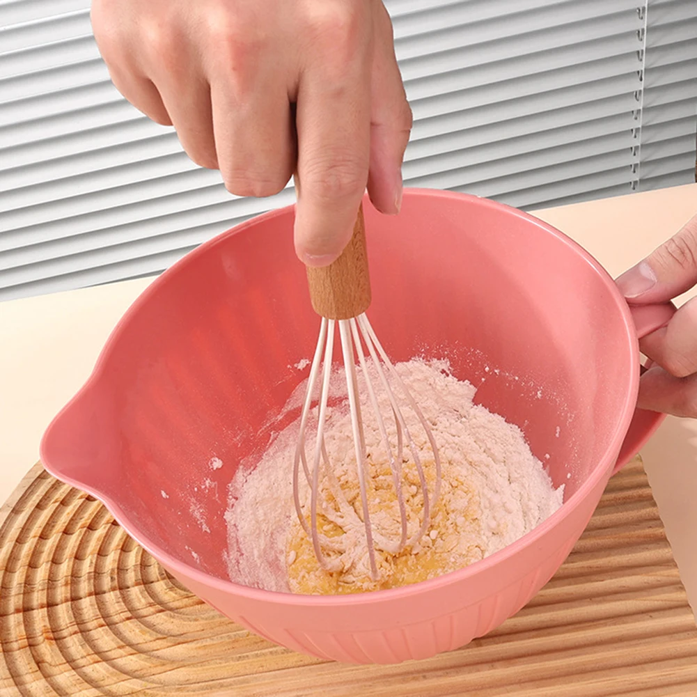 Large Capacity Baking Mixing Bowl with Handle,V Shaped Diversion Design Salad Mixing Bowl PP Nordic Style Egg Beating Bowl Milk
