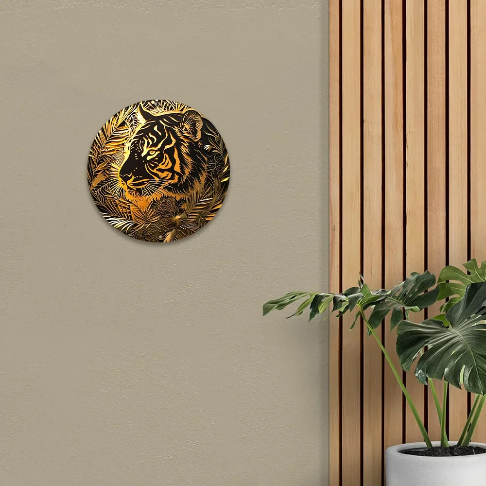 1pc Round Aluminum Metal Sign, Creative Tiger Pattern Metal Sign, Decor Wall Decoration home decoration accessories vintage