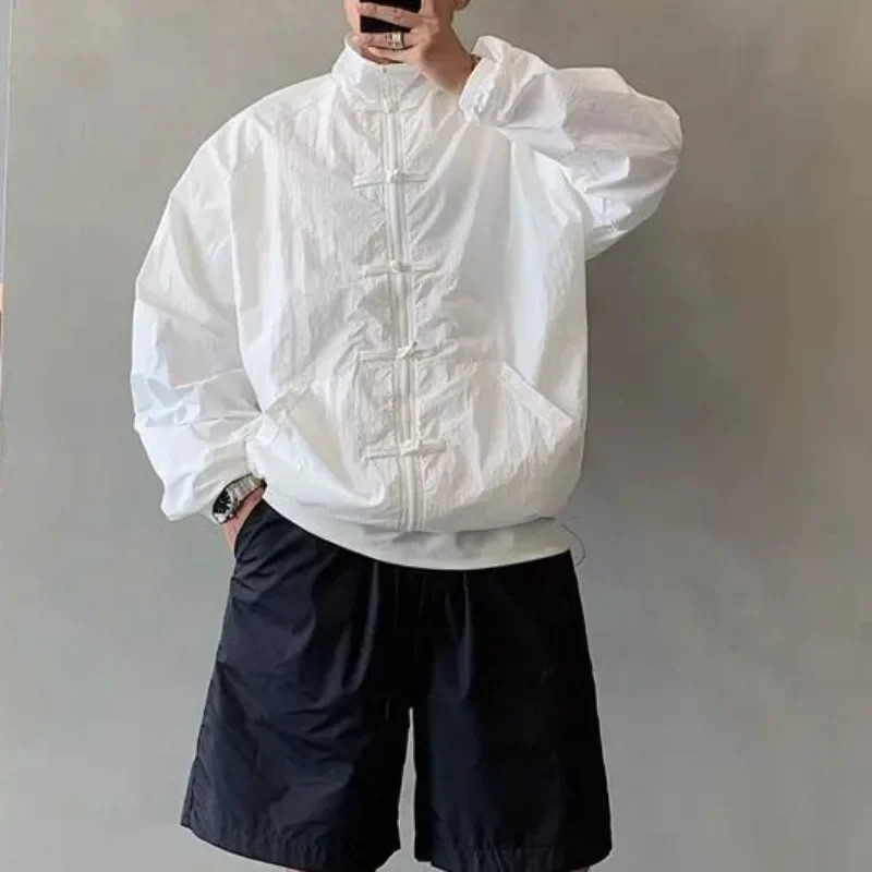 Summer New Lightweight Breathable Skin Coats Chinese Style Buckle Stand Collar Sun Protection Jacket Men's Retro Versatile Loose